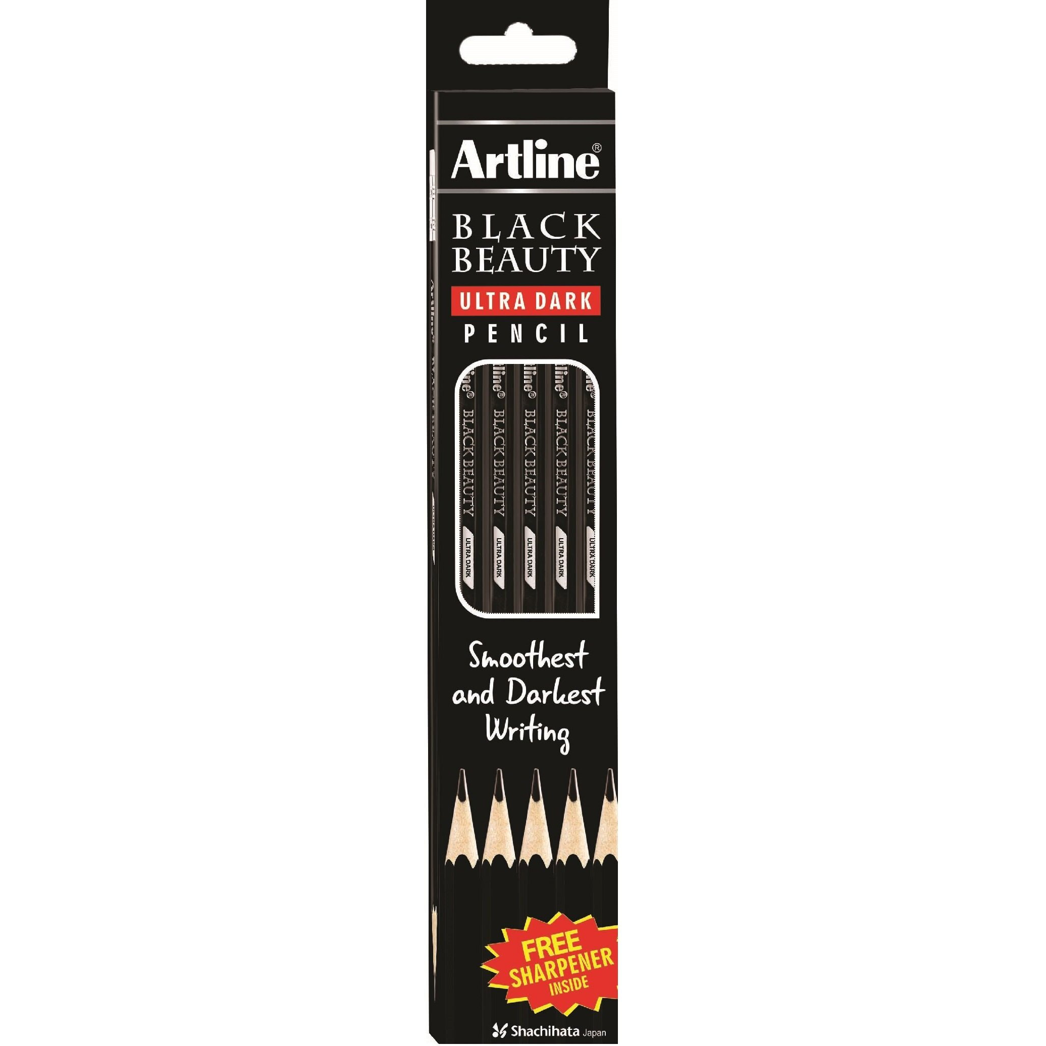 Artline Black Beauty Ultra Dark & Smooth Writing Pencil | Extra Dark | Rubber Tip Pencil | Lightweight With Comfortable Grip | Free Sharpener Inside | Set Of 10 X Pack Of 5