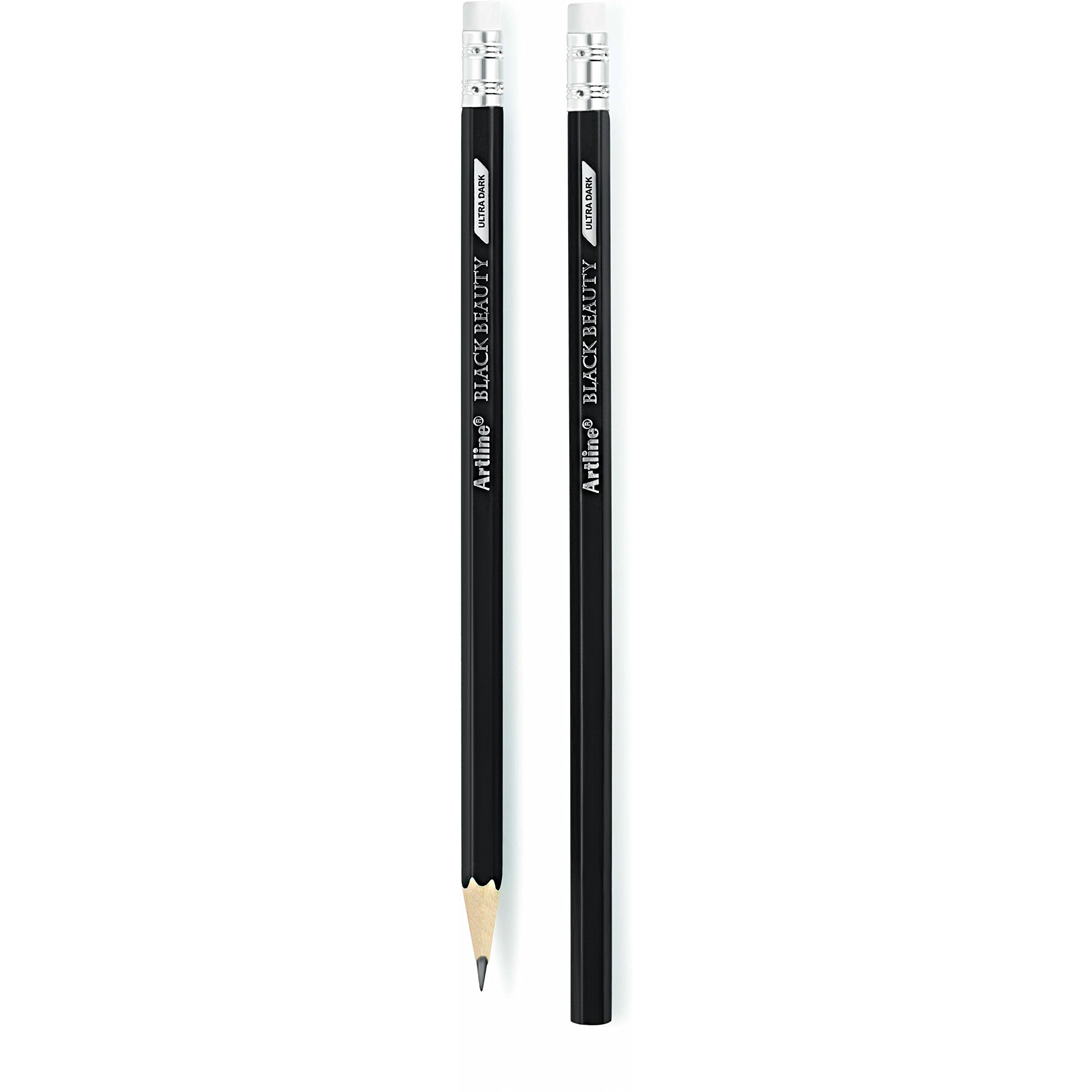 Artline Black Beauty Ultra Dark & Smooth Writing Pencil | Extra Dark | Rubber Tip Pencil | Lightweight With Comfortable Grip | Free Sharpener Inside | Set Of 10 X Pack Of 5