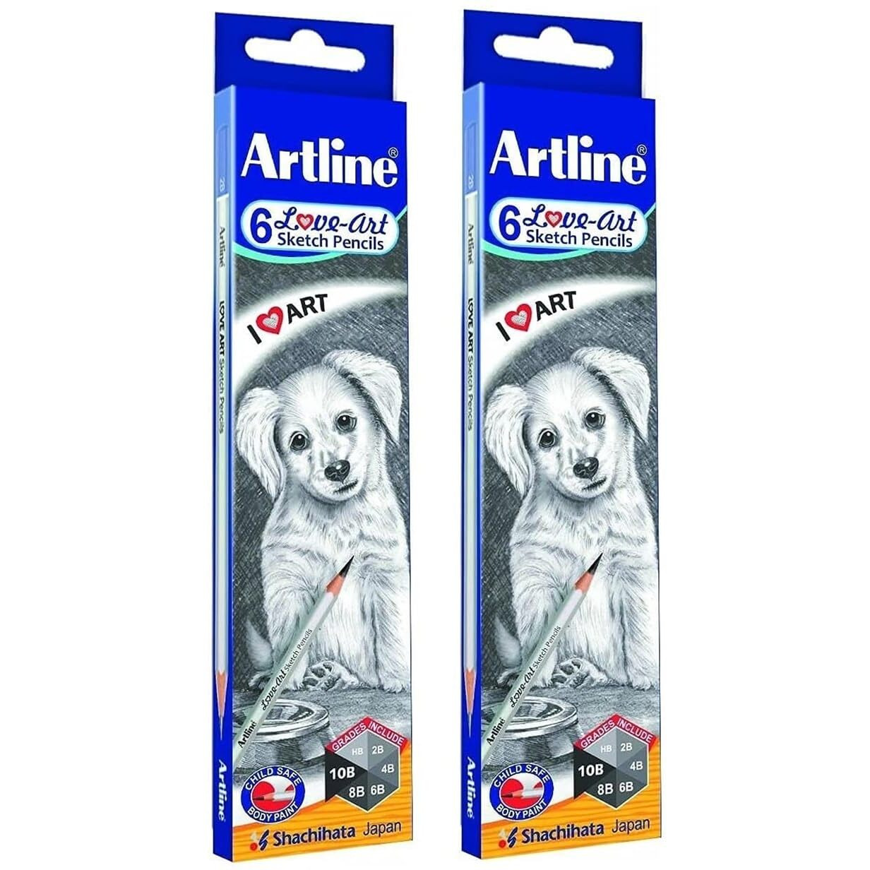 Artline Love Art Ultra Dark Sketch Pencil Set | Lightweight With Comfortable Grip | Pencil Set For Drawing, Shading | Safe Pencils For Children | Set Of 6 Sketch Pencil X Pack Of 2, Ink Black