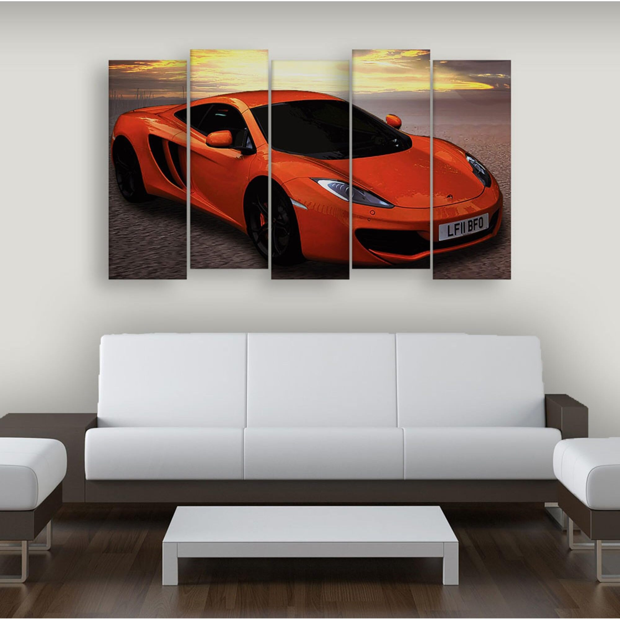 Inephos Multiple Frames Car Abstract Wall Painting (Multicolor, 150Cm X 76Cm)