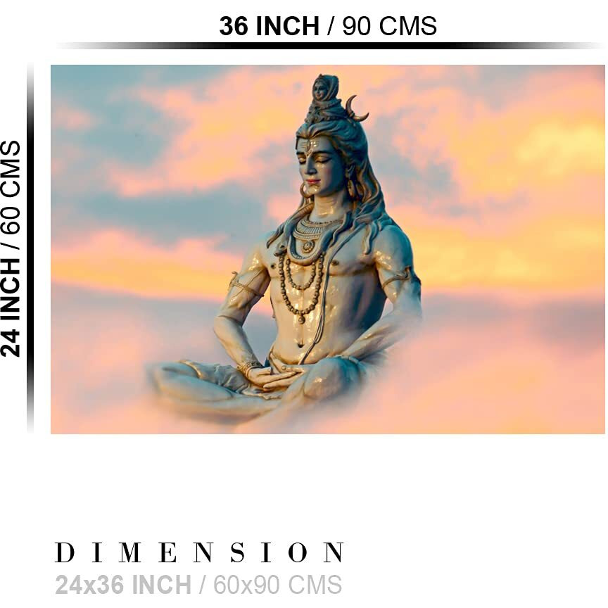 Dharvika Innovations Lord Shiva Adhesive Vinyl Wall Poster, Sparkle Coated Lamination, 24 X 36 Inch