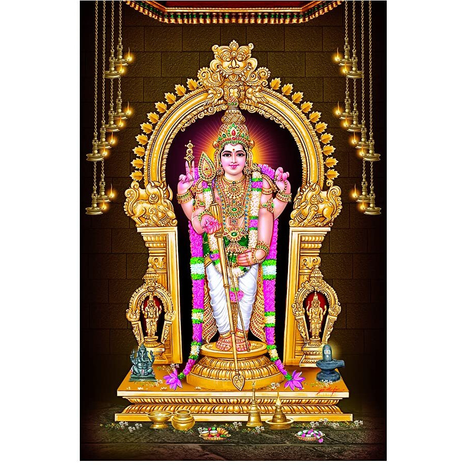Dharvika Innovations Murugan Sparkle Coated Self Adhesive Waterproof Painting Poster Without Frame (24 X 36 Inch)