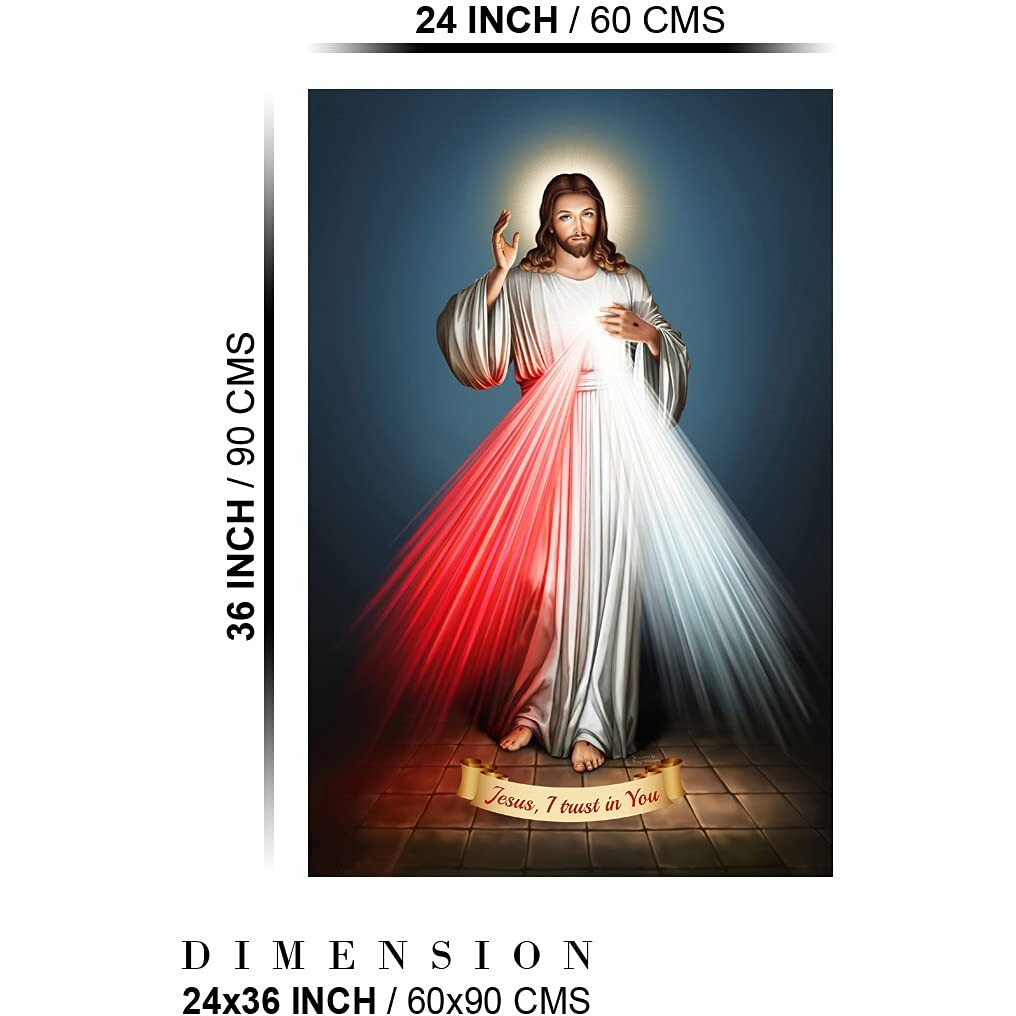 Dharvika Innovations Jesus Christ Poster Large Size | Jesus Poster Big Size | Jesus Posters For Wall | Jesus Christ Photo With Frame Sparkle Coated Self Adhesive (Without Frame) (24X36 Inch)