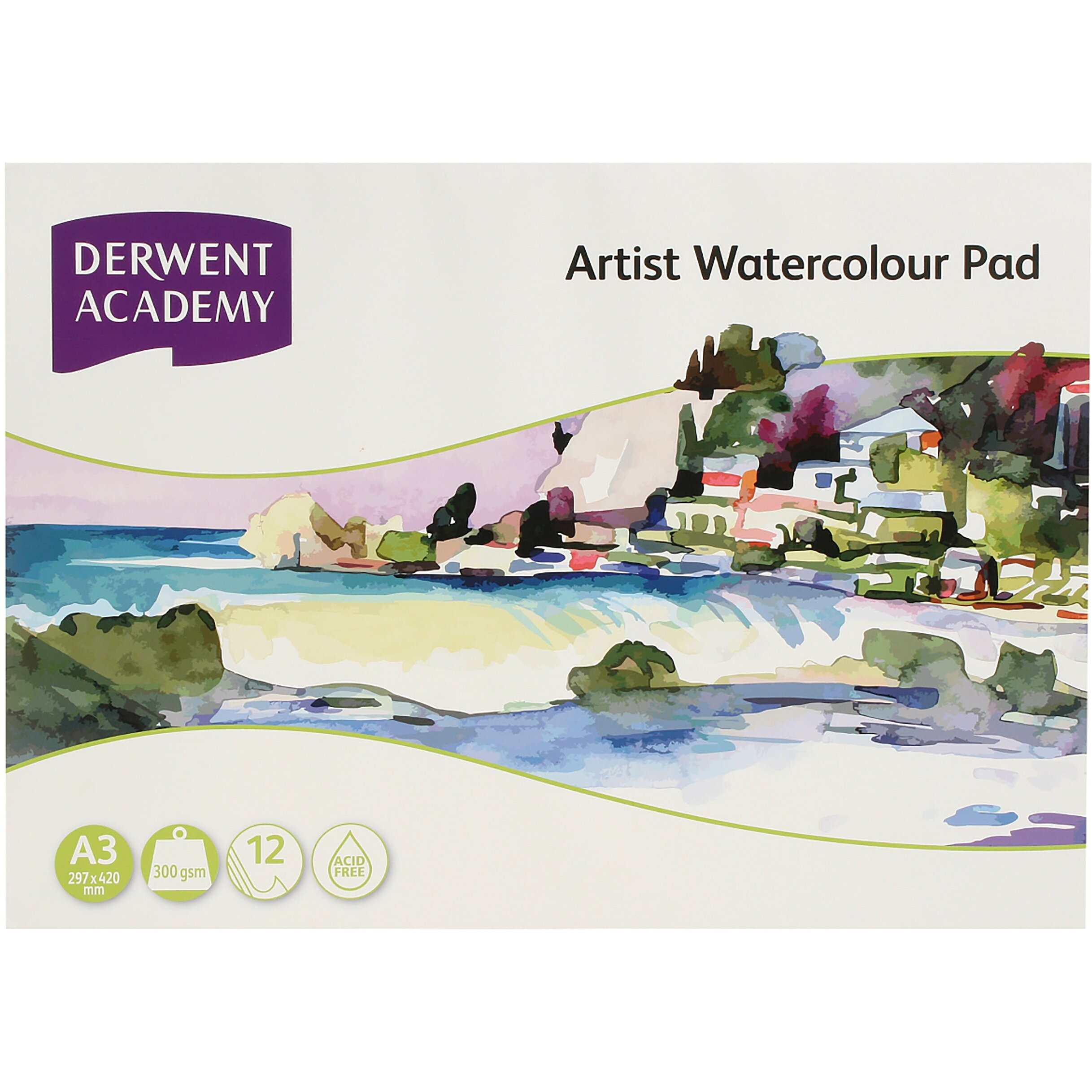 Derwent Academy Watercolour Pad 12 Sheets, 300 Gsm (A3 Landscape)