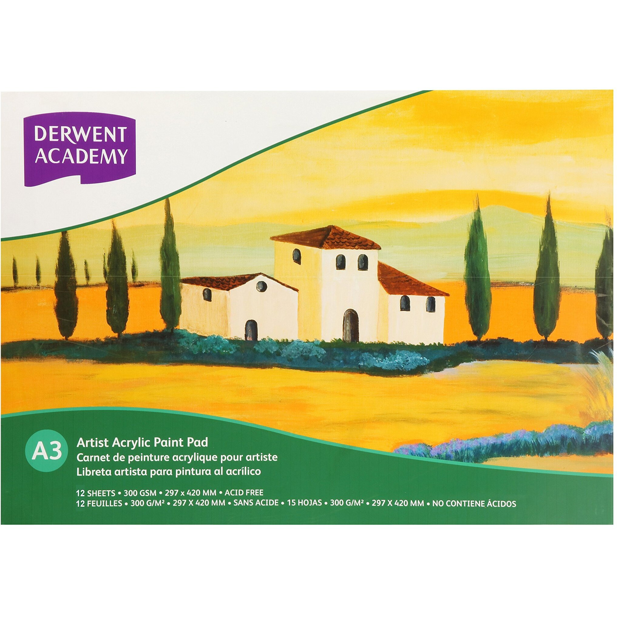Derwent Academy Acrylic Pad 12 Sheets, 300 Gsm (A3 Landscape)