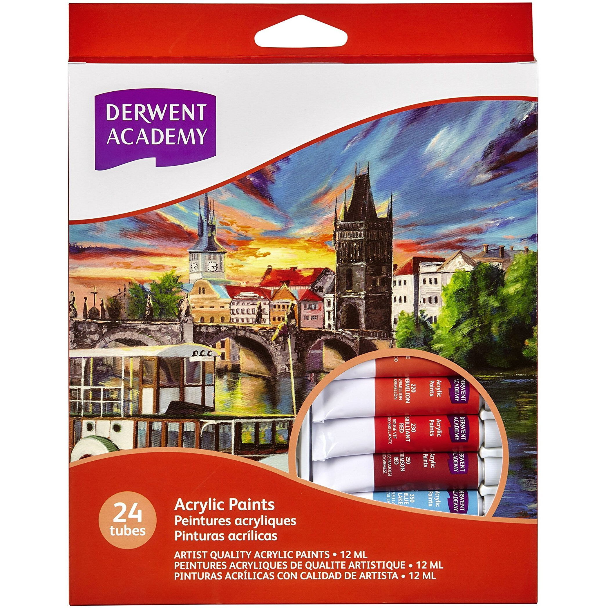 Derwent Academy Acrylic Paints 12Ml (Pack Of 24), Multicolour