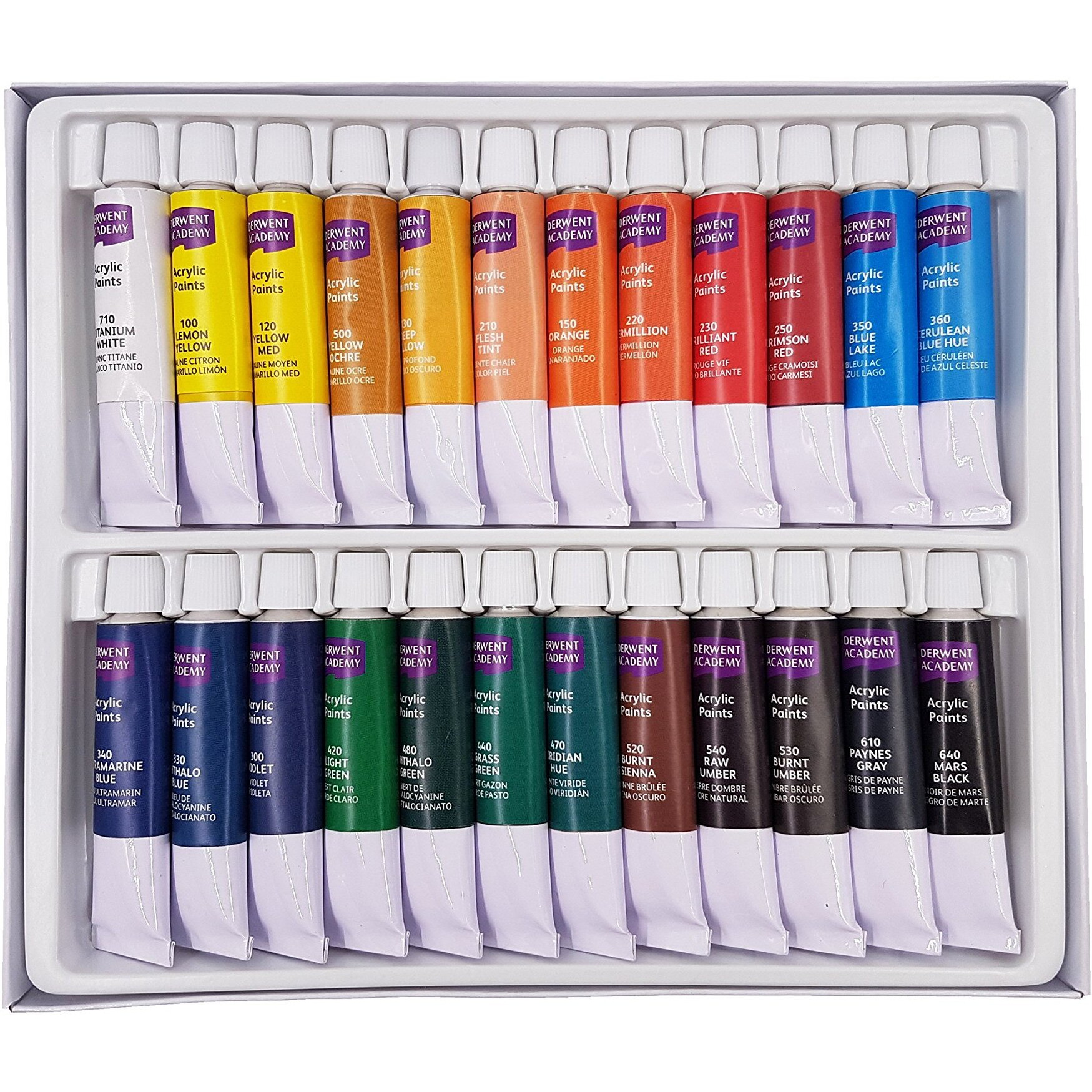 Derwent Academy Acrylic Paints 12Ml (Pack Of 24), Multicolour