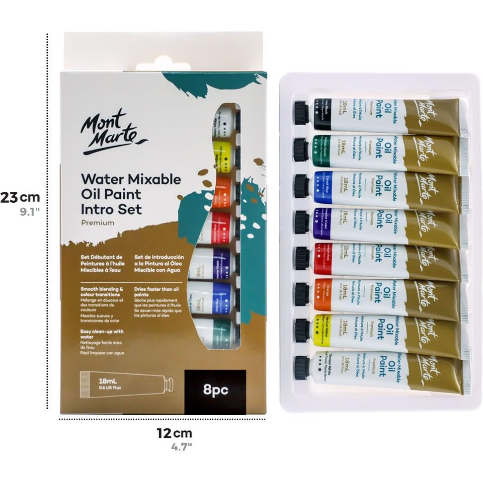 Mont Marte Water Mixable Oil Paint Set - 18Ml, 8 Pieces (Multicolor)