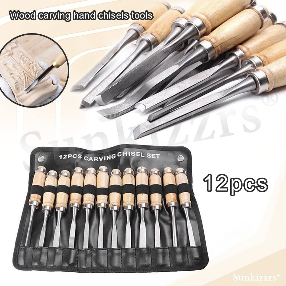 Sunkizzrs 12Pcs Wood Carving Chisel Set  Chisel Set For Woodworking  Wood Carving Professional Tools Set  Woodworking Tools With Carrying Case - Great For Beginners & Pros