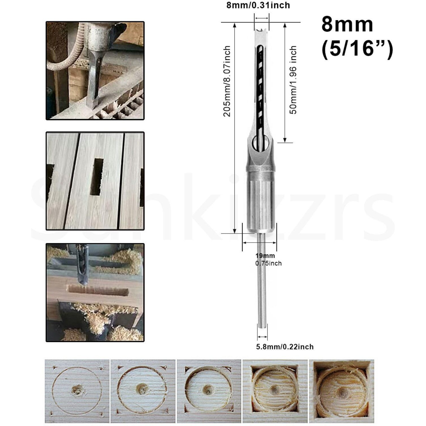 Sunkizzrs High Speed Steel Square Hole Saw Mortising Chisel (Pack Of 1) Woodworking Tool Woodworking Square Drill Bits Auger Drill Bit-Silver (8Mm 5/16)