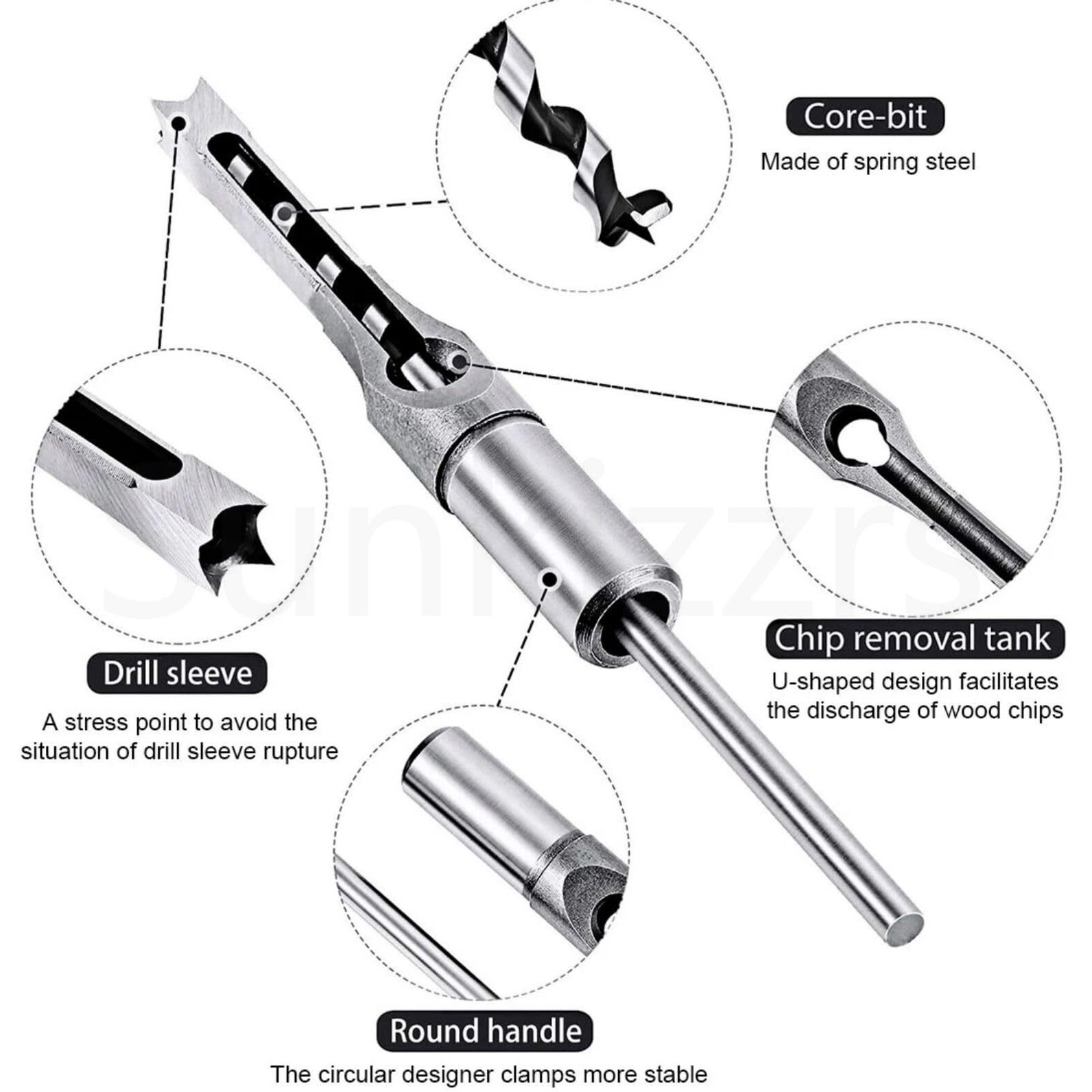 Sunkizzrs High Speed Steel Square Hole Saw Mortising Chisel (Pack Of 1) Woodworking Tool Woodworking Square Drill Bits Auger Drill Bit-Silver (8Mm 5/16)