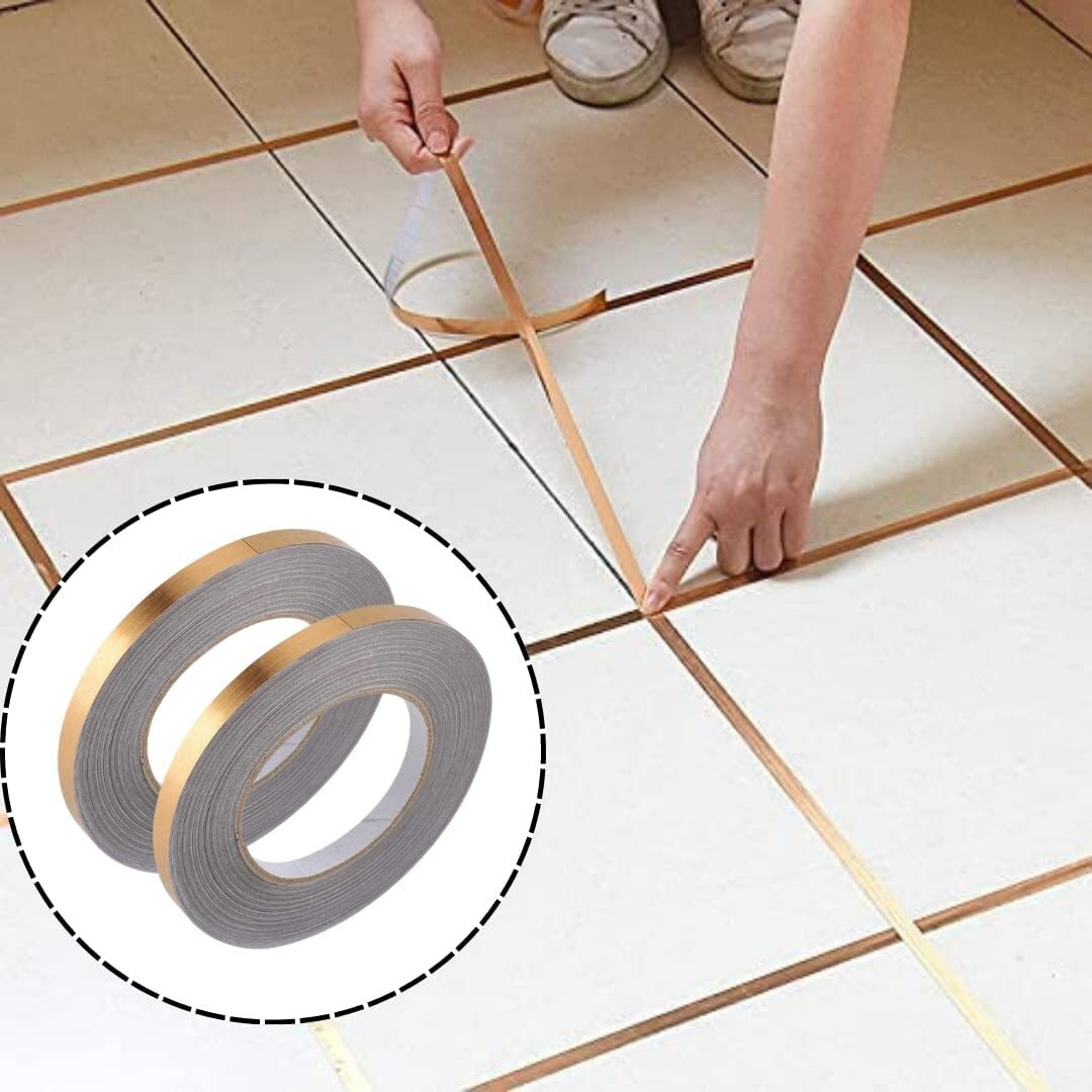 Jb Export 2 Pc 50 Meters Golden Tape, Home Floor Wallpaper Waterproof Tiles, Tile Gap Tiles Stickers For Floor - (0.5 Cm Wide, Gold)