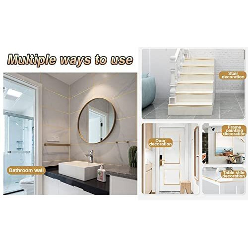 Jb Export 2 Pc 50 Meters Golden Tape, Home Floor Wallpaper Waterproof Tiles, Tile Gap Tiles Stickers For Floor - (0.5 Cm Wide, Gold)