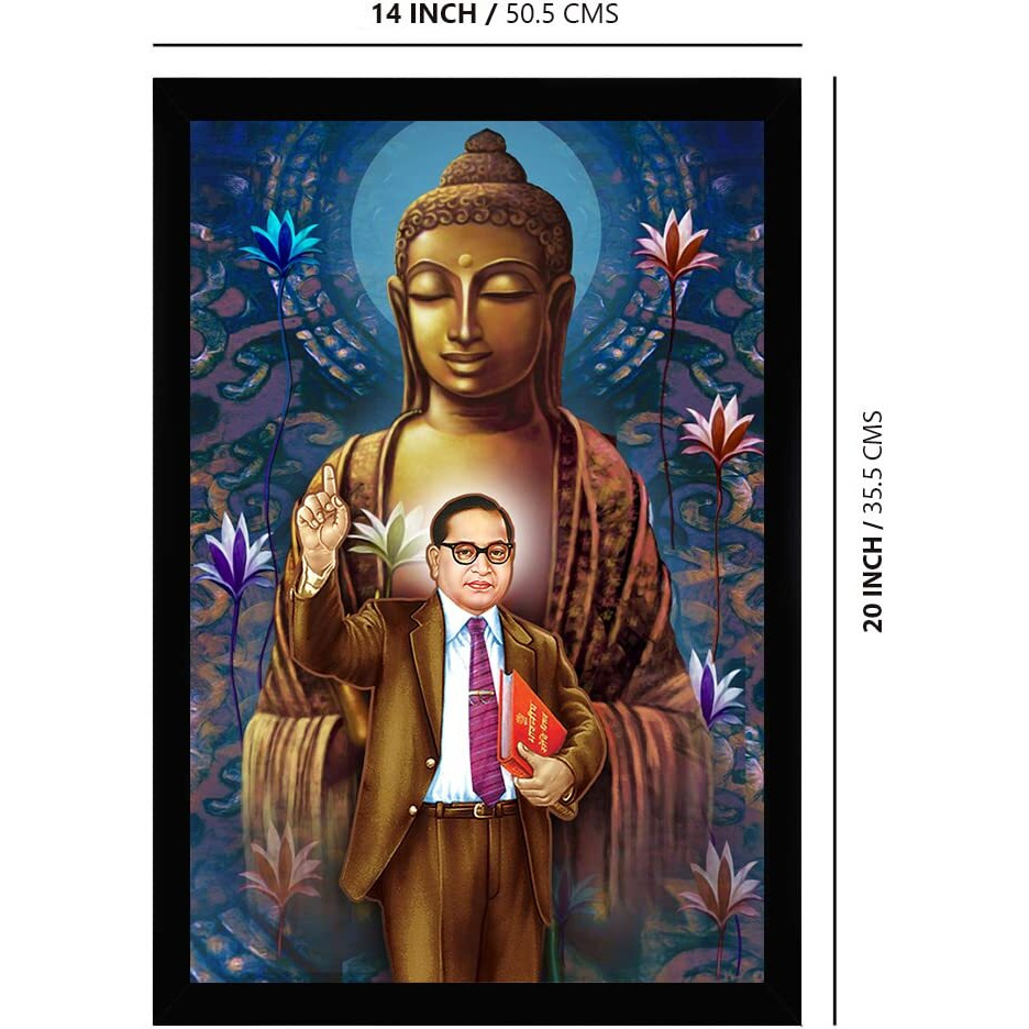 Dharvika Innovations Buddha Ambedkar Photo Frame Painting Vinyl Sparkle Coated Home Decorative Gift Item With Synthetic Photo Frame (1420 Inch) (Design 25, Black Frame)
