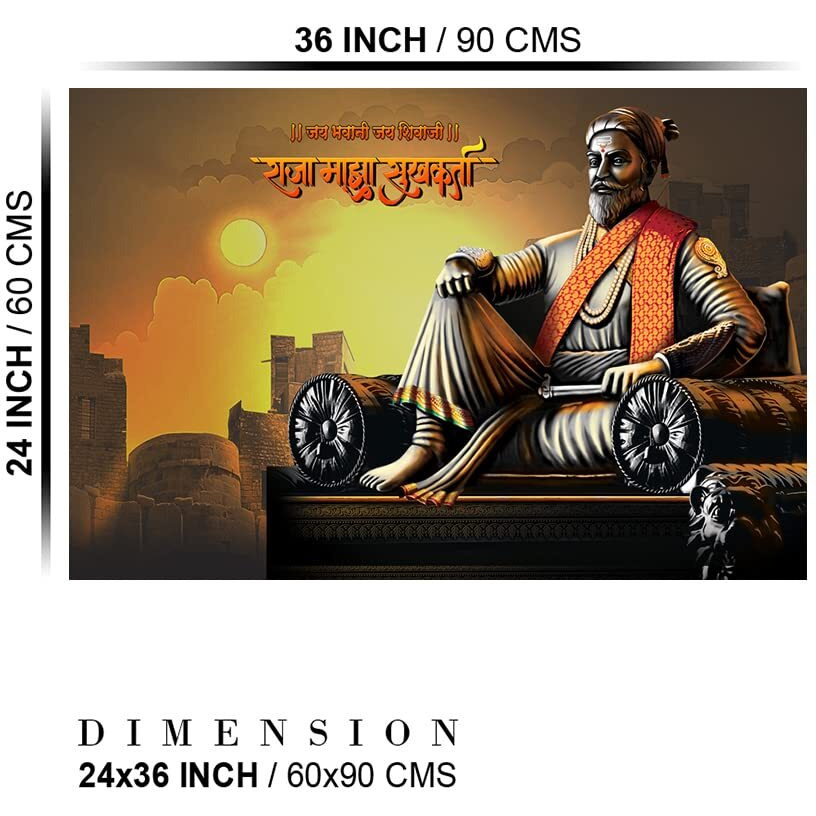 Dharvika Innovations Shivaji Maharaj Poster Sparkle Coated Self Adhesive Waterproof Vinyl Print Without Frame (24 X 36 Inch)