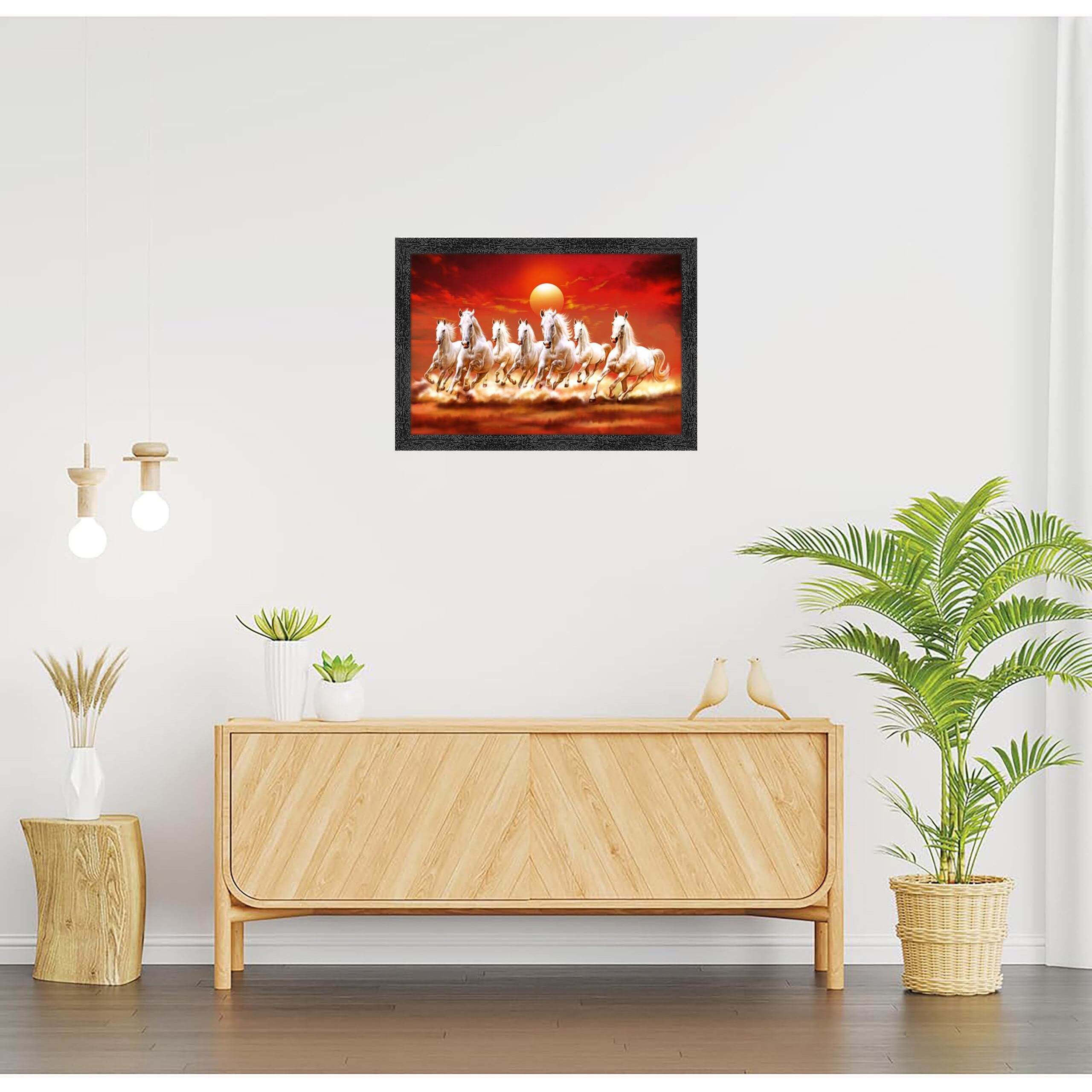 Dharvika Innovations 7 Running Horses Vastu Photo Frame, Black, Sparkle Coated Lamination 3064 14 X 20 Inch