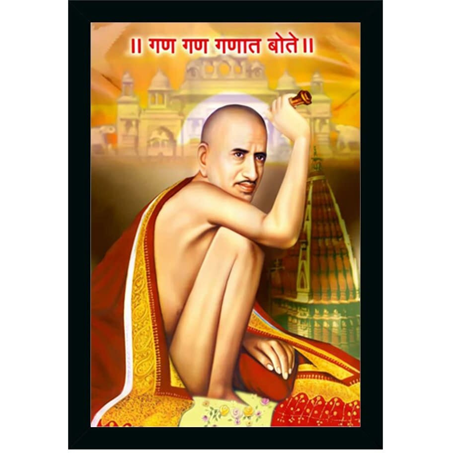 Dharvika Innovations Shri Gajanan Maharaj Painting Vinyl Sparkle Coated Home Decorative Gift Item With Synthetic Frame (14  20 Inch)