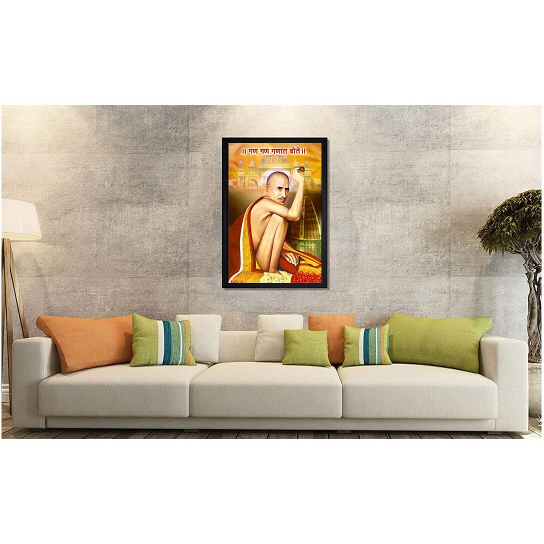 Dharvika Innovations Shri Gajanan Maharaj Painting Vinyl Sparkle Coated Home Decorative Gift Item With Synthetic Frame (14  20 Inch)