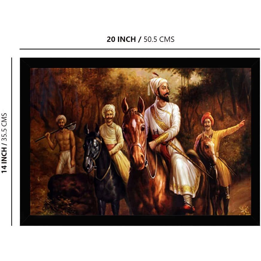 Dharvika Innovations Shivaji Maharaj Painting Vinyl Sparkle Coated Home Decorative Gift Item With Synthetic Frame (14  20 Inch), Multicolour