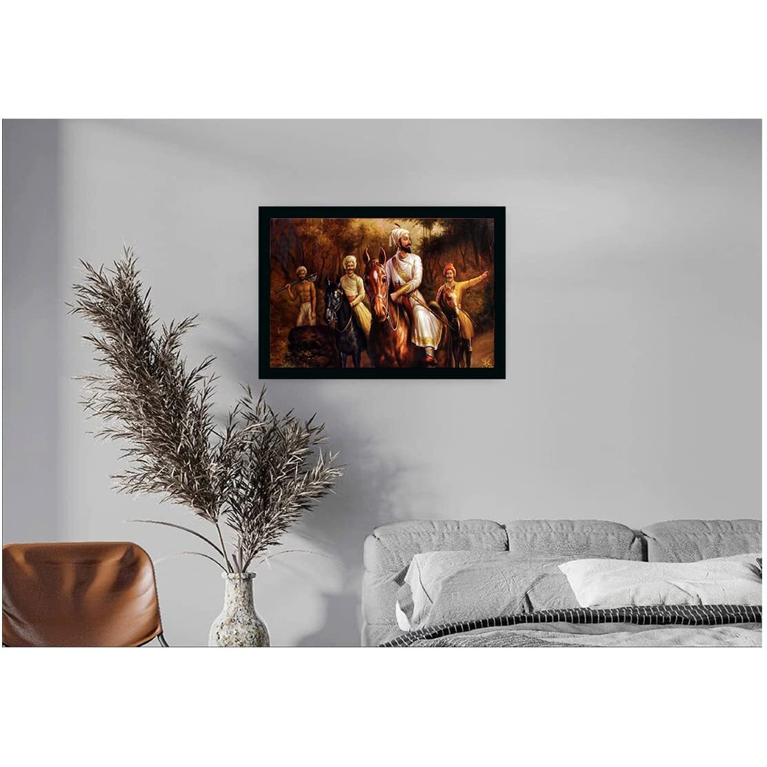 Dharvika Innovations Shivaji Maharaj Painting Vinyl Sparkle Coated Home Decorative Gift Item With Synthetic Frame (14  20 Inch), Multicolour