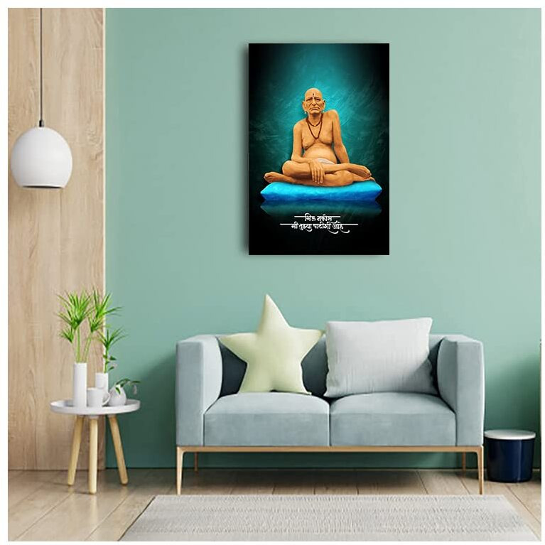 Dharvika Innovations Shri Swami Samarth Poster Big Size | Swami Samarth Paintings Sparkle Coated Self Adhesive (24 X 36 Inch)