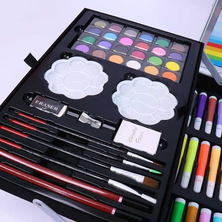 Breatoi 145 Pcs Professional Art Set - Drawing Painting Sketching Colouring Kids Set - All In 1 Art Case Perfect For Kids With Blue Unicorn Rainbow Design Aluminium Case