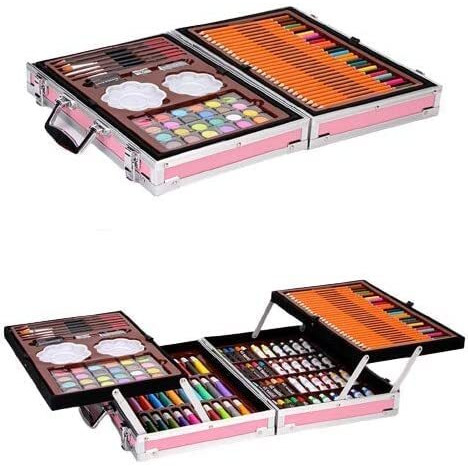 Breatoi 145 Pcs Professional Art Set - Drawing Painting Sketching Colouring Kids Set - All In 1 Art Case Perfect For Kids With Pink Unicorn Rainbow Design Aluminium Case