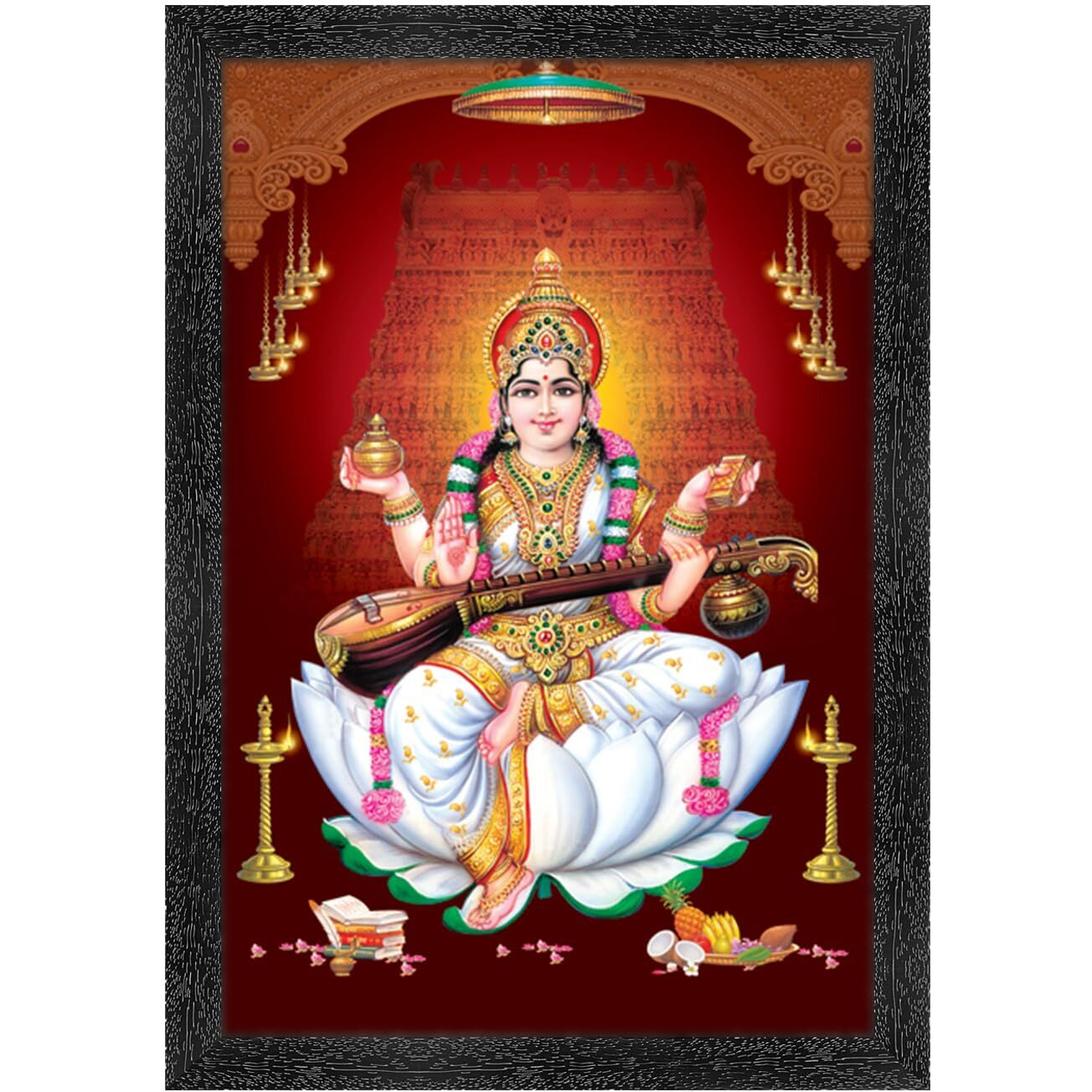 Dharvika Innovations Saraswati Maa Photo Frame Big Size/Maa Saraswati Photo With Frame/Saraswati Mata Photo Frame - (14X20 Inch, Design 3)