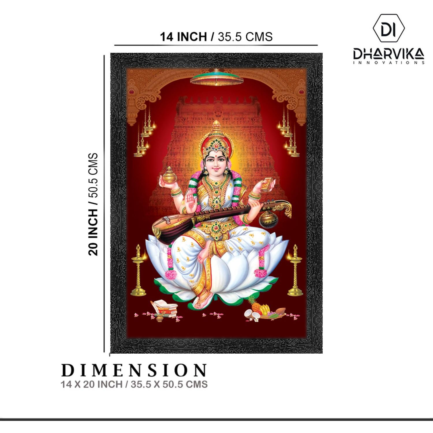 Dharvika Innovations Saraswati Maa Photo Frame Big Size/Maa Saraswati Photo With Frame/Saraswati Mata Photo Frame - (14X20 Inch, Design 3)