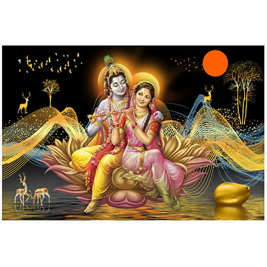 Dharvika Innovations Radha Krishna Poster Big Size Sparkle Coated Self Adhesive Waterproof Painting Vinyl Poster Without Frame (24 X 36 Inch) (Design 8)