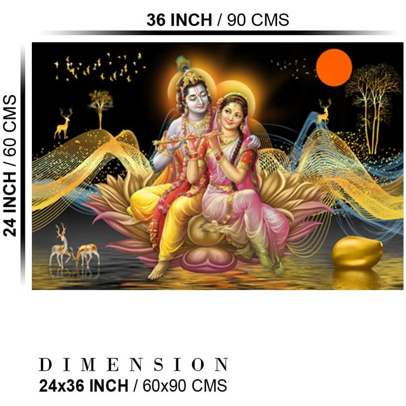 Dharvika Innovations Radha Krishna Poster Big Size Sparkle Coated Self Adhesive Waterproof Painting Vinyl Poster Without Frame (24 X 36 Inch) (Design 8)