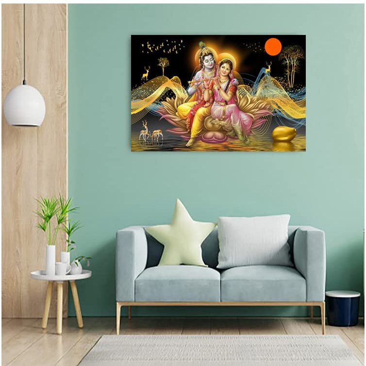 Dharvika Innovations Radha Krishna Poster Big Size Sparkle Coated Self Adhesive Waterproof Painting Vinyl Poster Without Frame (24 X 36 Inch) (Design 8)