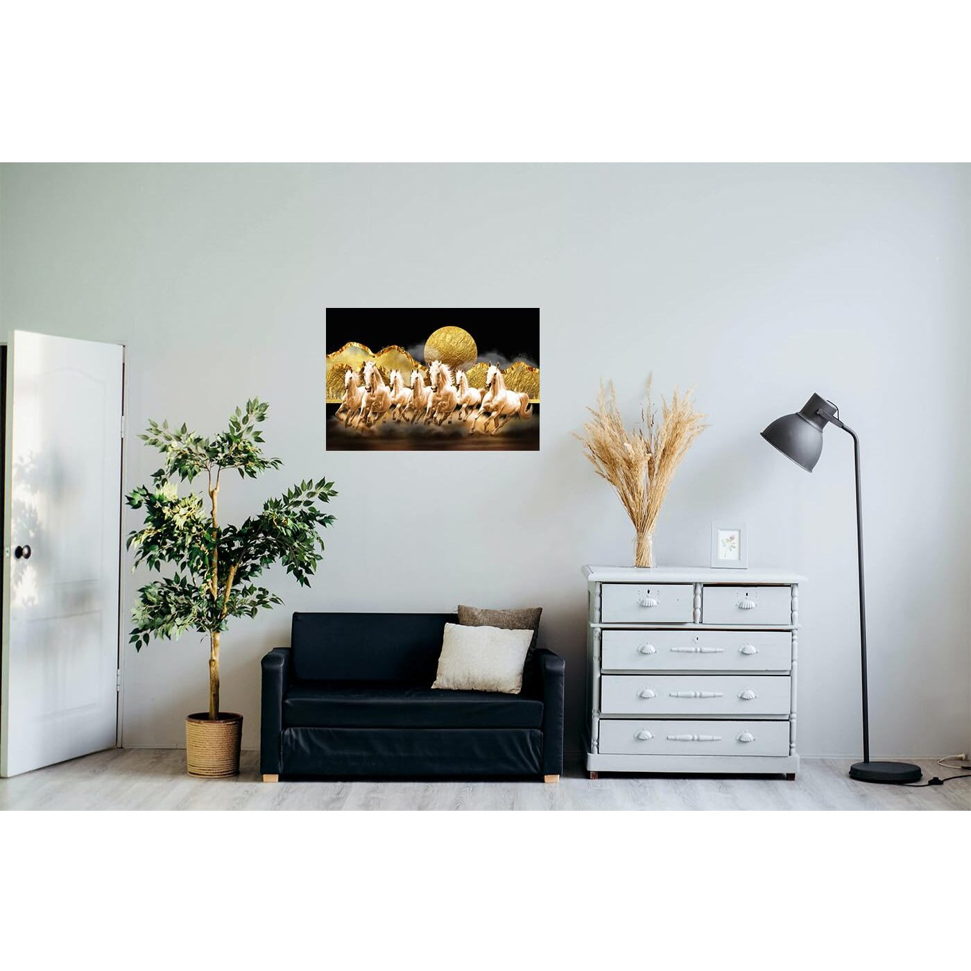 Dharvika Innovations Seven Horses Vastu Poster Big Size | Seven Horses Vastu Painting | Vastu Seven Running Horses Sparkle Coated Self Adhesive (18 X 24 Inch)-20711