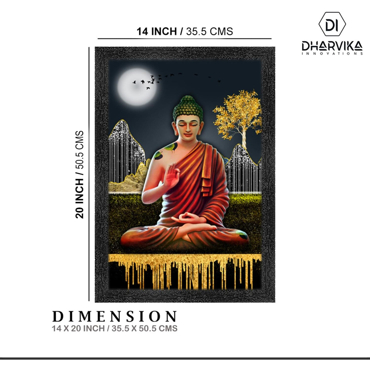 Dharvika Innovations Buddha Paintings For Living Room With Frame | Buddha Photo Frame | Buddha Painting - 2021 (1420 Inch) (Design 4)