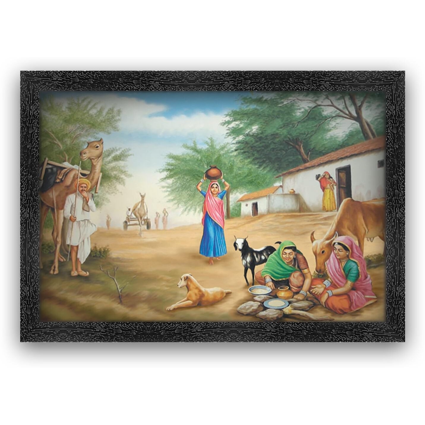 Dharvika Innovations Rajasthani Village Photo Frame, Black, Sparkle Coated Laminations, 11X14 Inch 3129