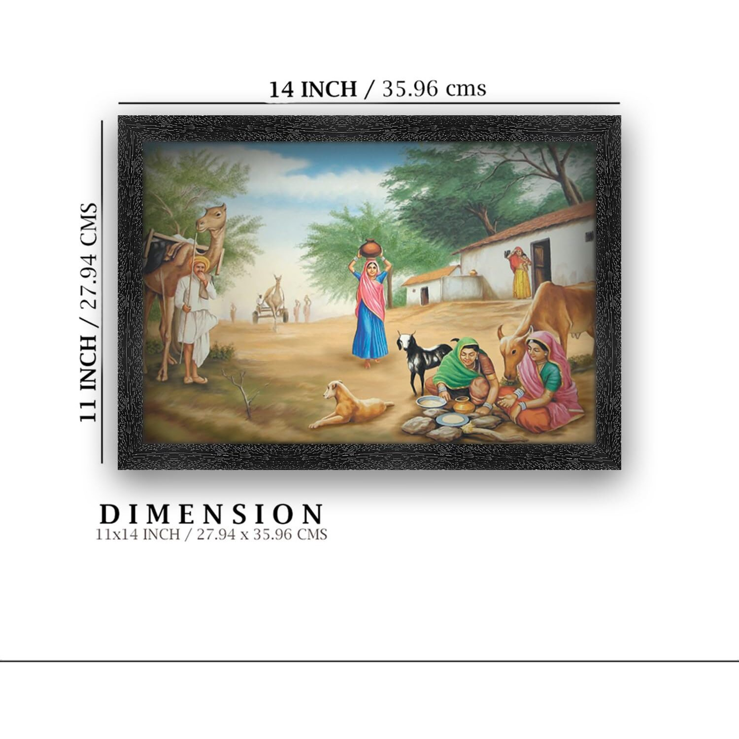 Dharvika Innovations Rajasthani Village Photo Frame, Black, Sparkle Coated Laminations, 11X14 Inch 3129