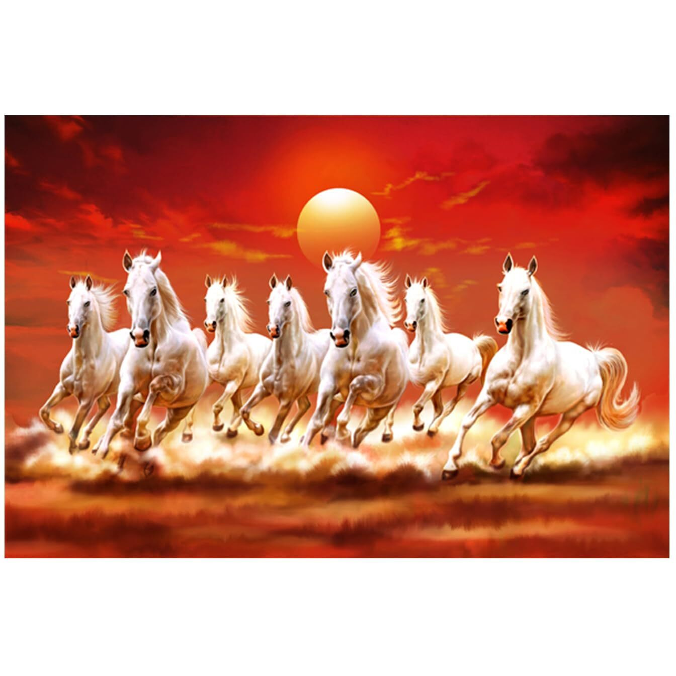 Dharvika Innovations Seven Horses Vastu Poster Big Size | Seven Horses Vastu Painting | Vastu Seven Running Horses Sparkle Coated Self Adhesive (1218 Inch, 7 Horses)