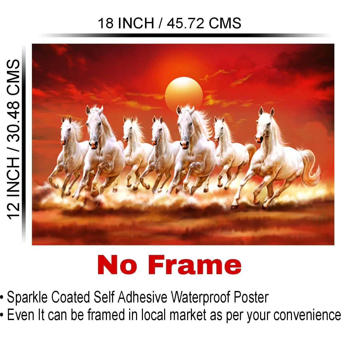 Dharvika Innovations Seven Horses Vastu Poster Big Size | Seven Horses Vastu Painting | Vastu Seven Running Horses Sparkle Coated Self Adhesive (1218 Inch, 7 Horses)