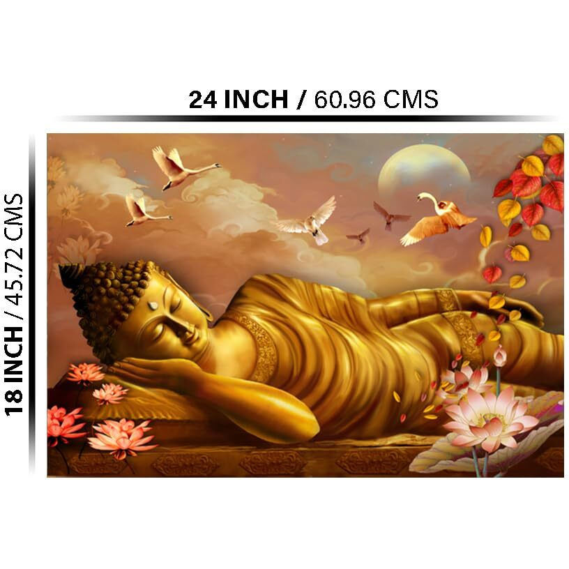 Dharvika Innovations Buddha Poster For Wall Big Size | Buddha Paintings For Living Room Big Size Sparkle Coated Self Adhesive Waterproof Vinyl Poster Without Frame (18 X 24 Inch)