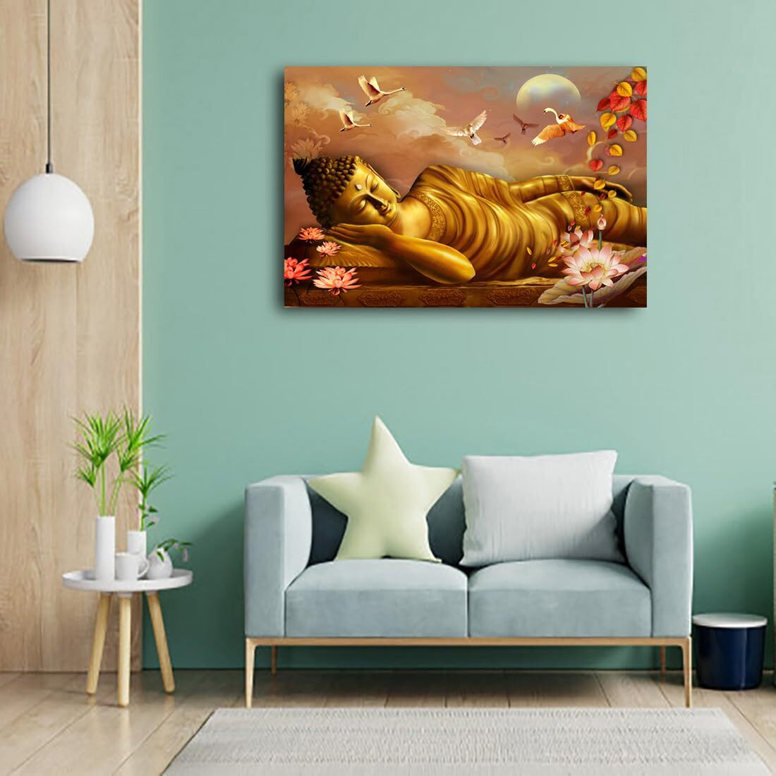 Dharvika Innovations Buddha Poster For Wall Big Size | Buddha Paintings For Living Room Big Size Sparkle Coated Self Adhesive Waterproof Vinyl Poster Without Frame (18 X 24 Inch)