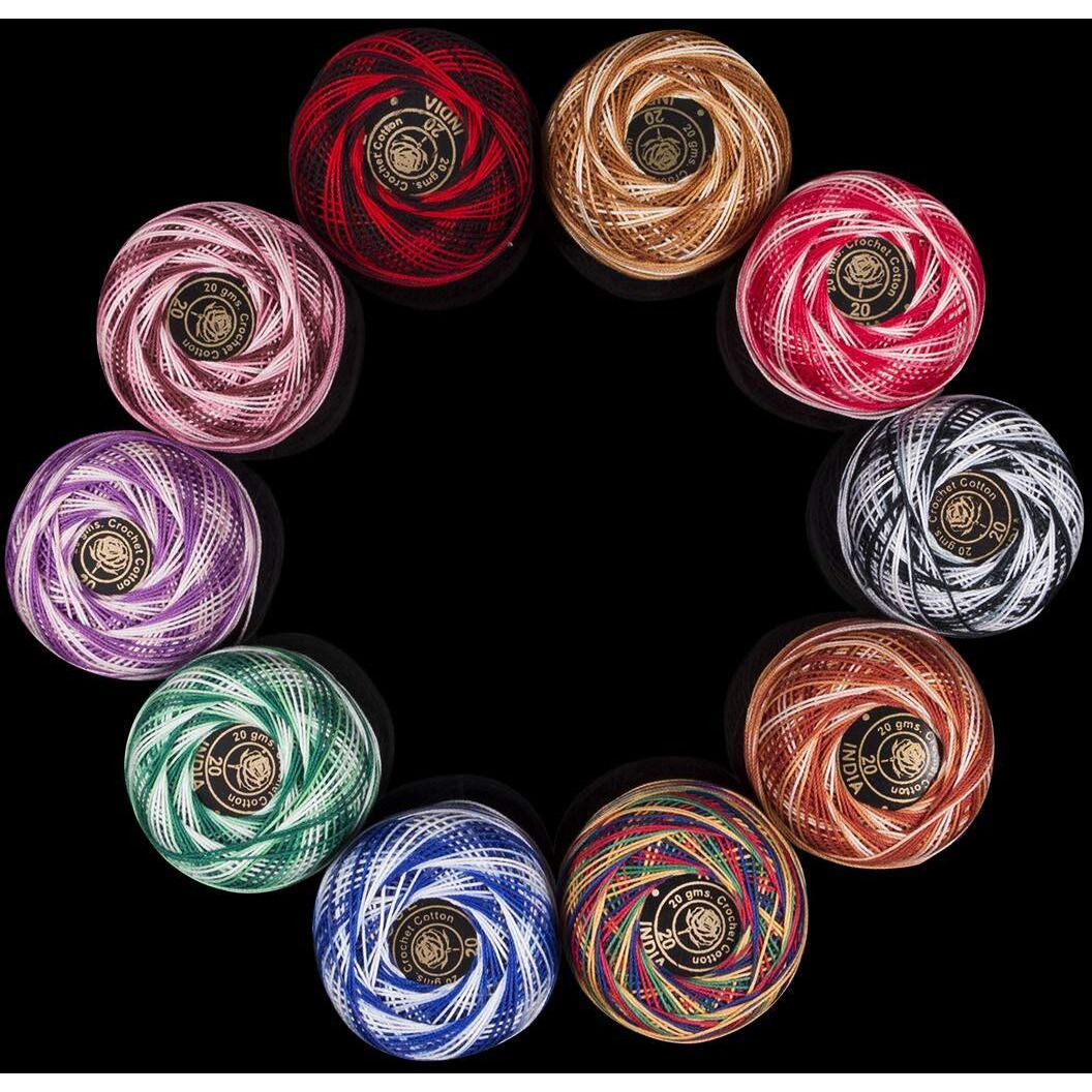Rsp Quality Bit Embroidery Material Crochet Mercer Cotton Thread Yarn For Knitting And Craft Making (10 Ball, Multicolor)