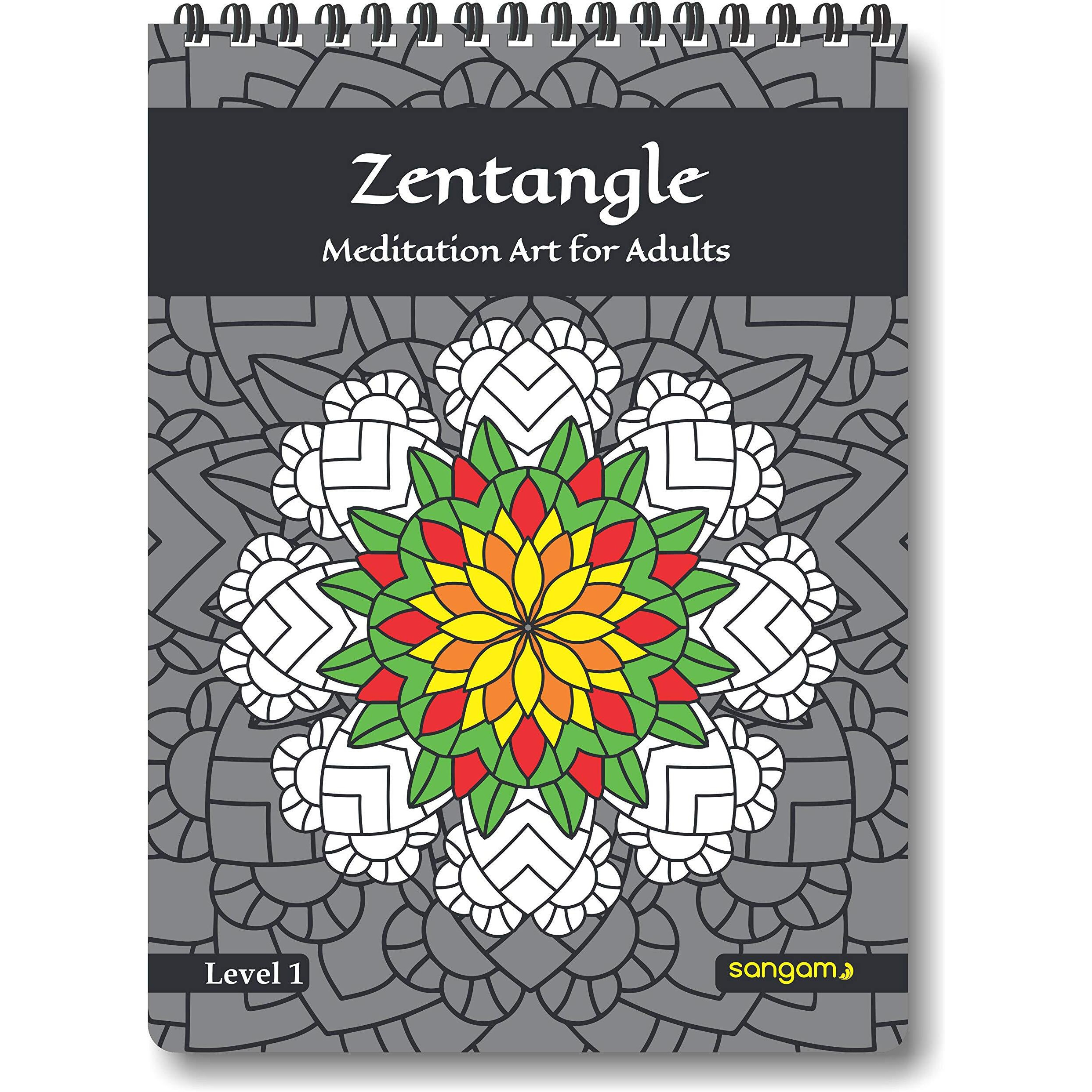 Zen Sangam Zentangle Coloring Book For Adults - Relaxing Designs - Coloring, Drawing, Painting - Instant Stress Relief And Creativity Boost - Mindfulness - Level 2
