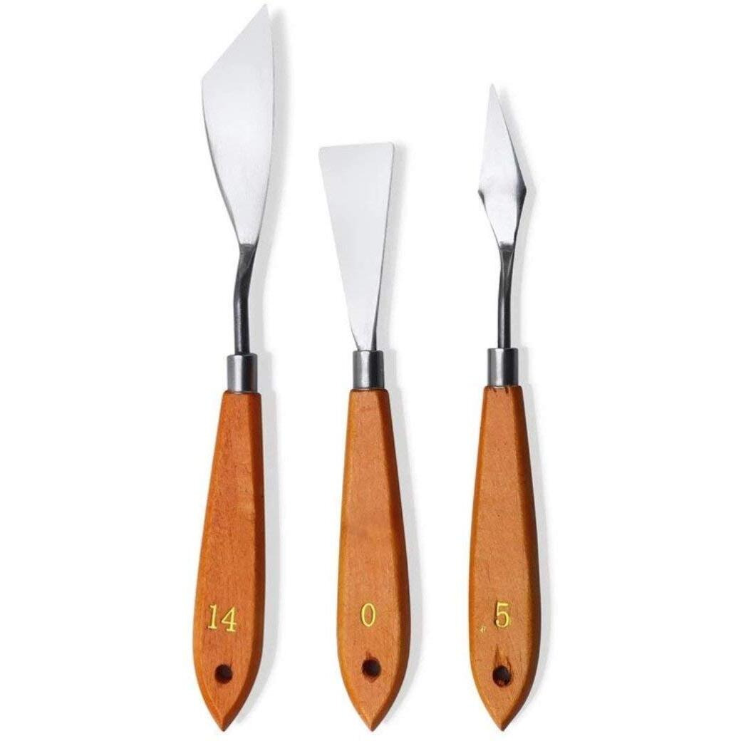 Chrome 3Pcs Stainless Steel Artists Palette Knife Set,Spatula Palette Knife Painting Mixing Scraper,Thin And Flexible Art Tools For Oil Painting, Acrylic Mixing, Etc.
