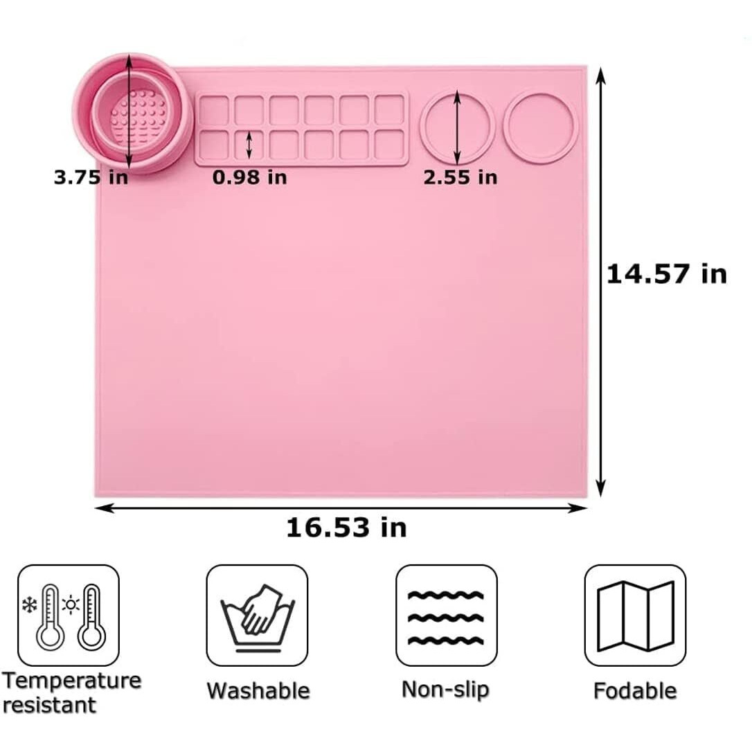 Shopping Mart Large Silicone Painting Mat With Cup Graffiti Drawing Board Kids Oil Painting Clay Mat 15Inches X 17Inches, Pink Color