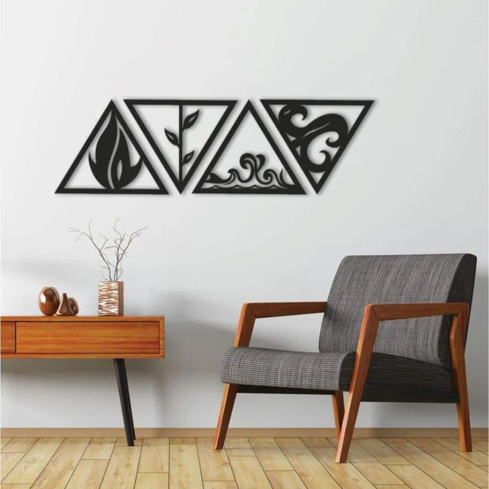 Meraki Mart 4 Elements Air, Fire, Earth, Water Wall Art Hanging Black Designed Wood Sculptures Black Wall Art Decoration Contemporary Living Room, Home, Above Bed Decor, Bedroom, Office, Cafe 12 Inch