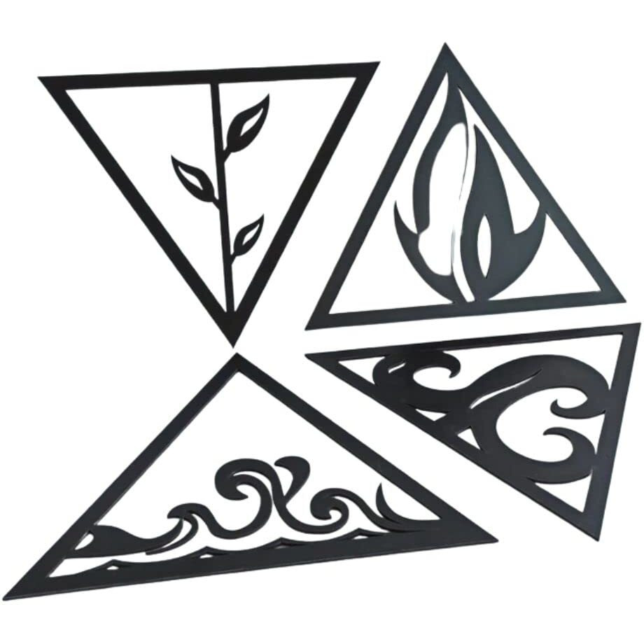 Meraki Mart 4 Elements Air, Fire, Earth, Water Wall Art Hanging Black Designed Wood Sculptures Black Wall Art Decoration Contemporary Living Room, Home, Above Bed Decor, Bedroom, Office, Cafe 12 Inch