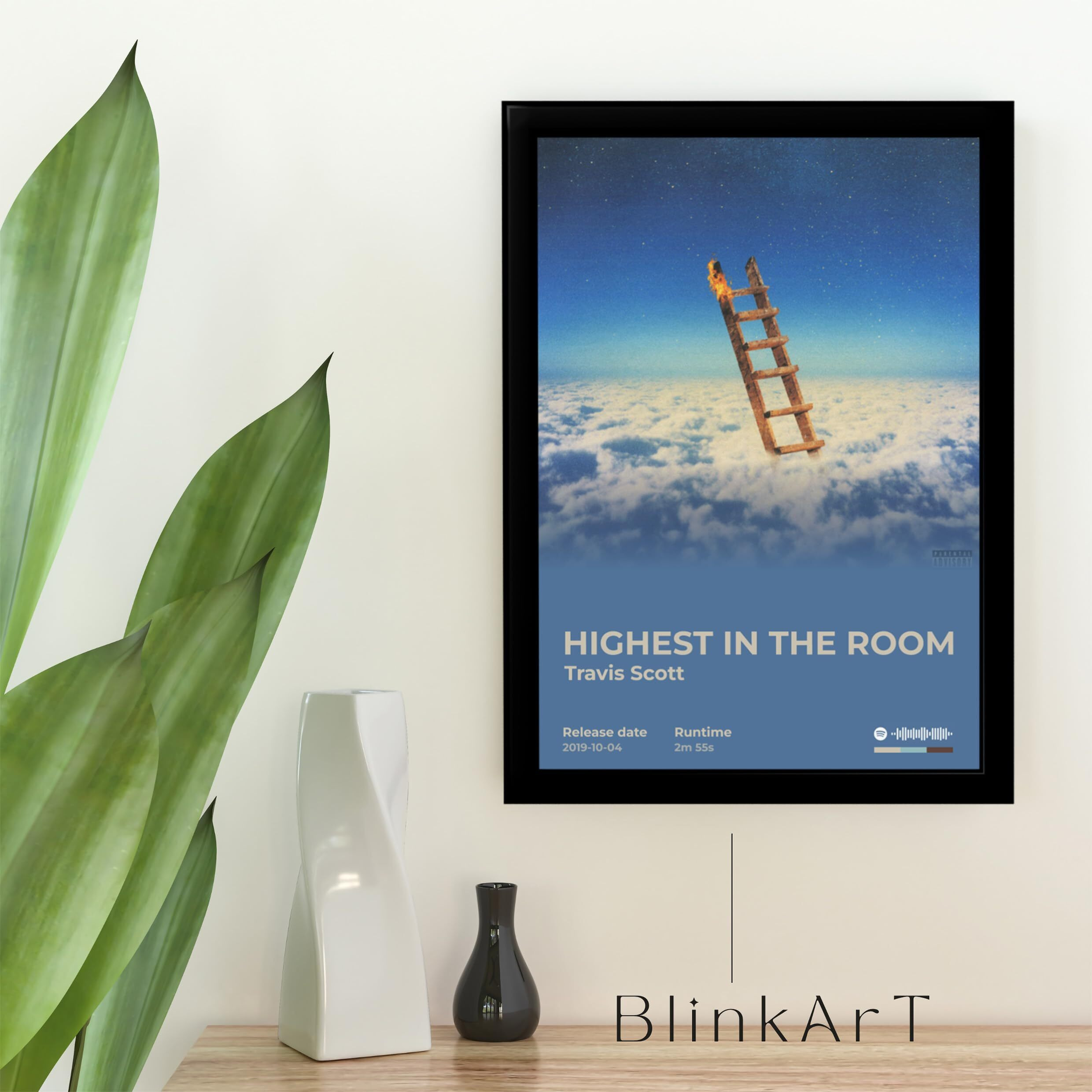 Blinkart Travis Scott(Highest In The Room) Popular Music Album Hanging Wall Photo Frames (13X10) Inch Decoration For Home Bedroom Living Room Aesthetics Artworks Spotify Song Link Qr Code With Frame