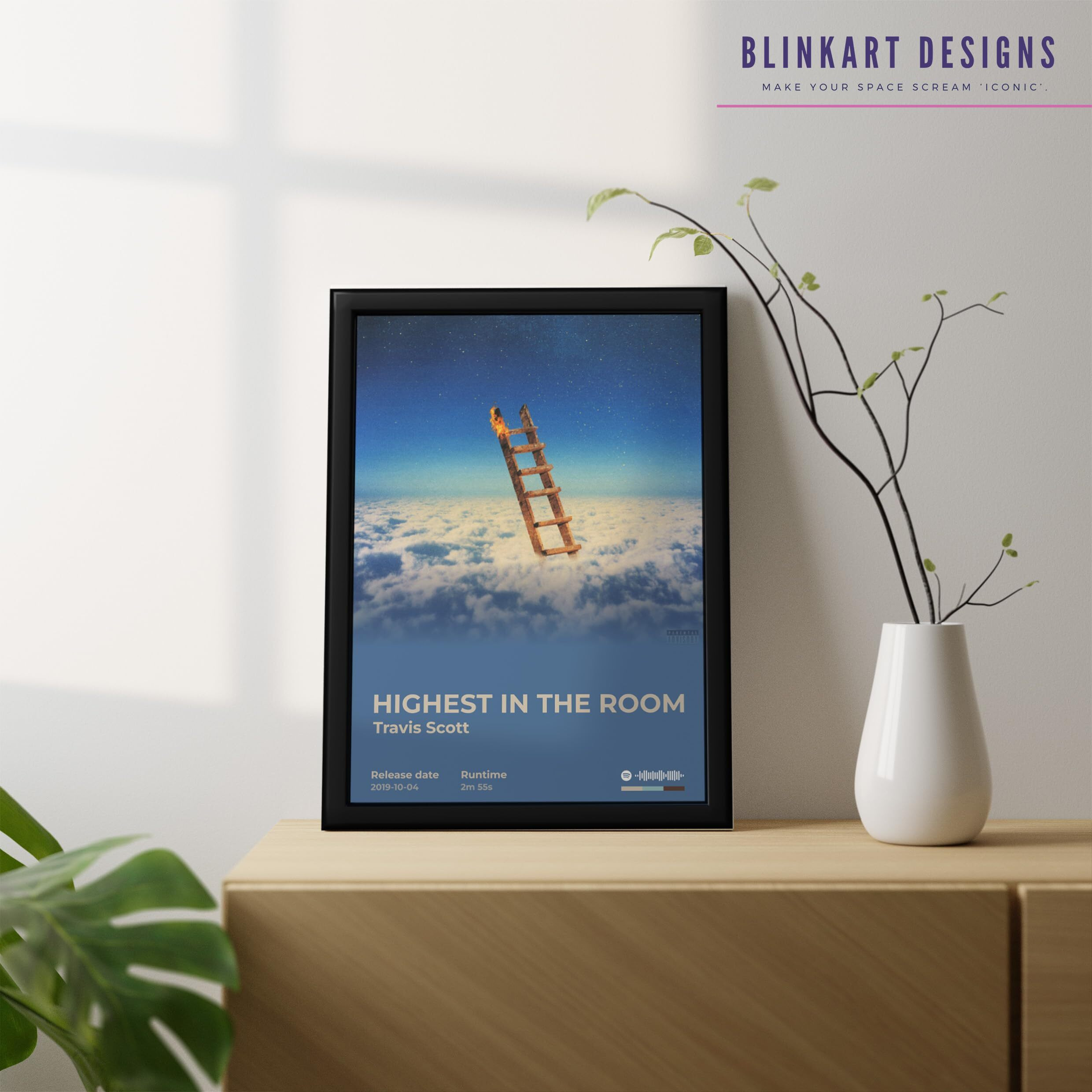 Blinkart Travis Scott(Highest In The Room) Popular Music Album Hanging Wall Photo Frames (13X10) Inch Decoration For Home Bedroom Living Room Aesthetics Artworks Spotify Song Link Qr Code With Frame
