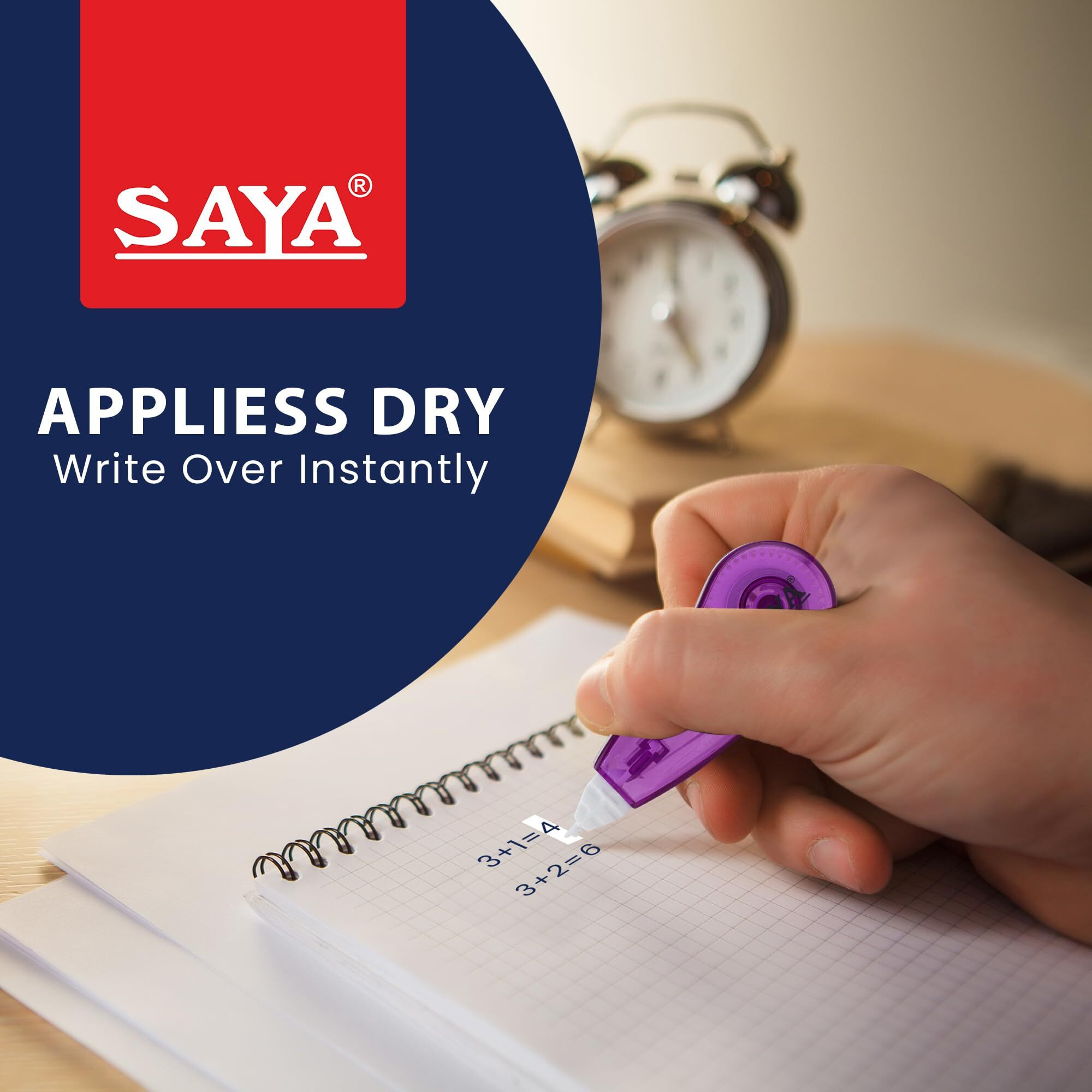 Saya Correction Tape - 3 Meter Pink Refillable Tape For Instant Corrections - Ideal For School, Office, And Home Use - Easy To Use, Smooth Application, And Quick Drying For Flawless Editing