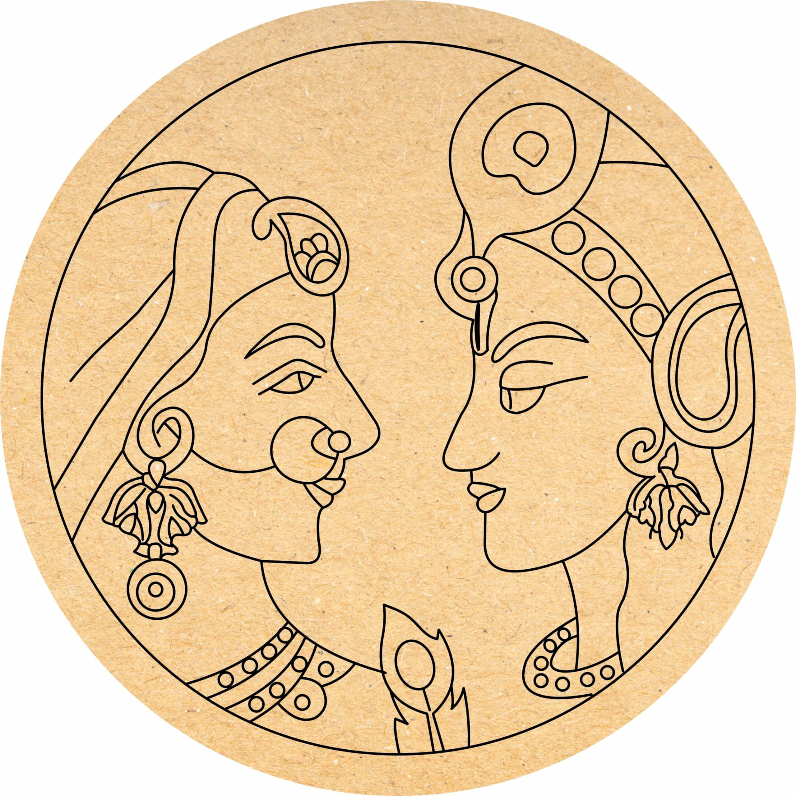 Sure Laser Cut Mdf Wood Design With Radha And Krishna Ji Shape Drawing Diy Round Cutout For Arts And Crafts Purpose,Home Decor,Lippan Art Decoration. (8 Inch)